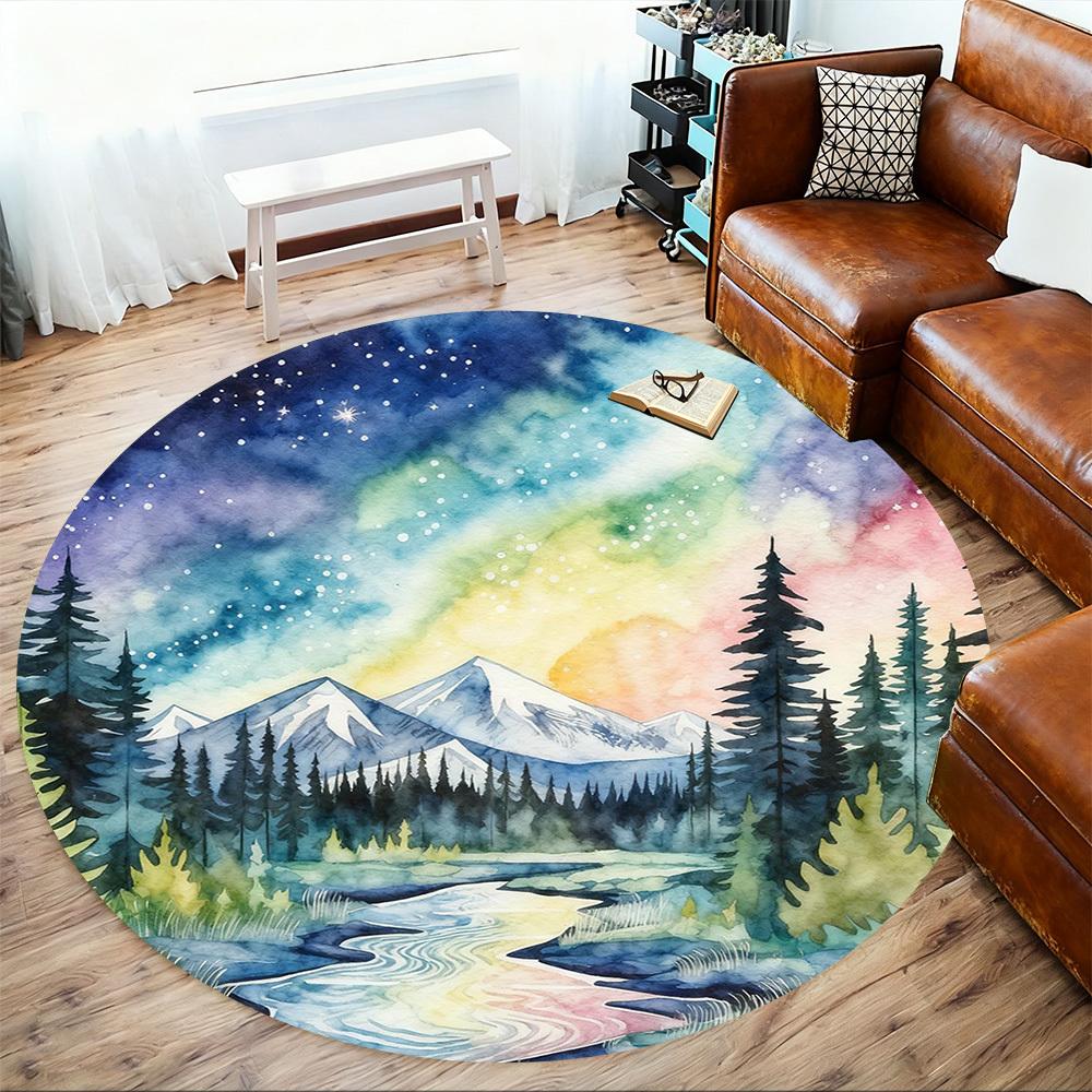 1pc mountain river Round Chair mat office Area Rug - Non-Slip, Floor Mat for Office, Bedroom, Ideal home decor gift p0105011