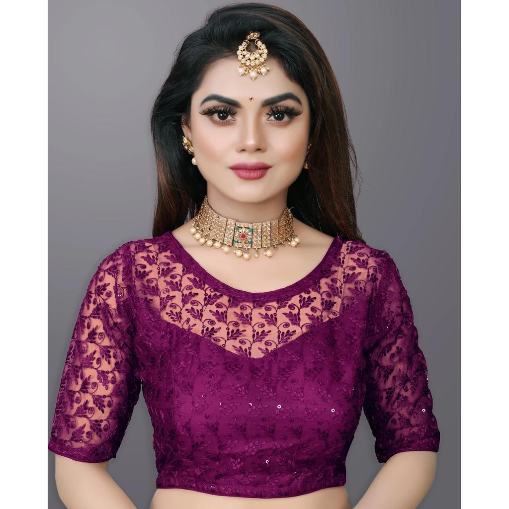 Blusa de Boda Pakistaní Cuello Redondo Choli Étnico para Mujer India Mangas Medias