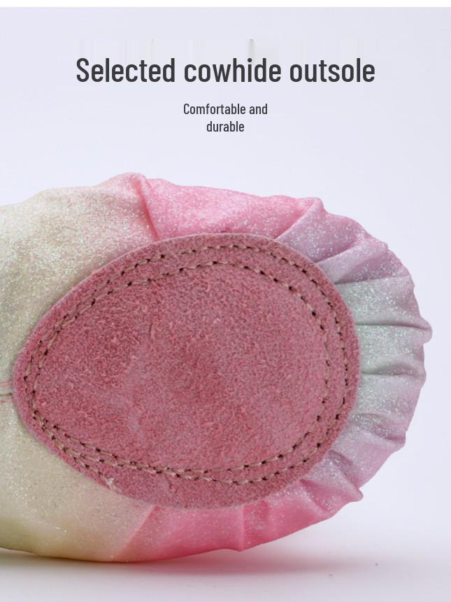 Girls' Sequin Rainbow Ballet Shoes with Soft Cat Paw Soles for Dance Practice & Performance
