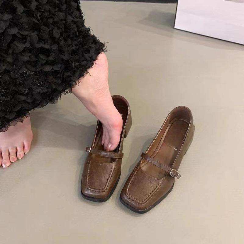 Fashion New High Heels for Fall Women's Square Toe Shallow Mouth One Strap Anti-slip Wear-resistant Block Heel Shoes