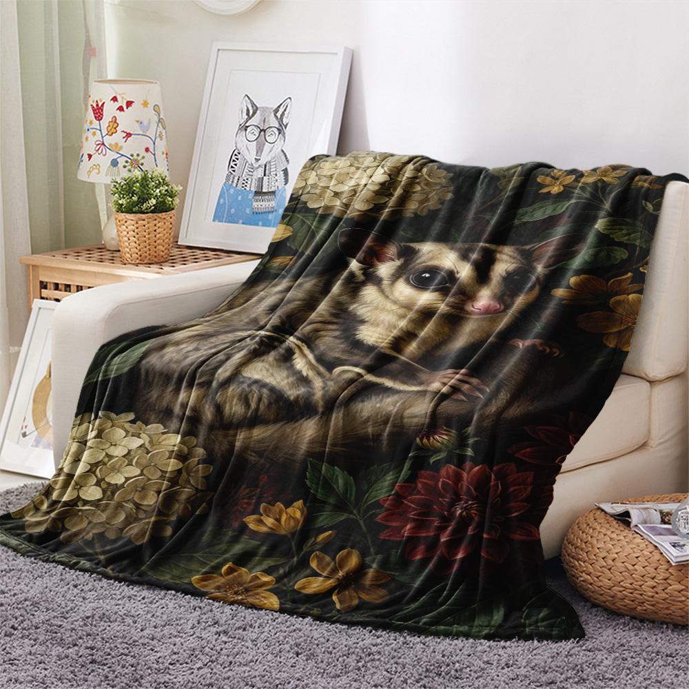 1PC Dark Floral Wildlife Print FlAannel Blanket, High quality Comfortable for All Seasons, Home Decor, Warmth and Comfort