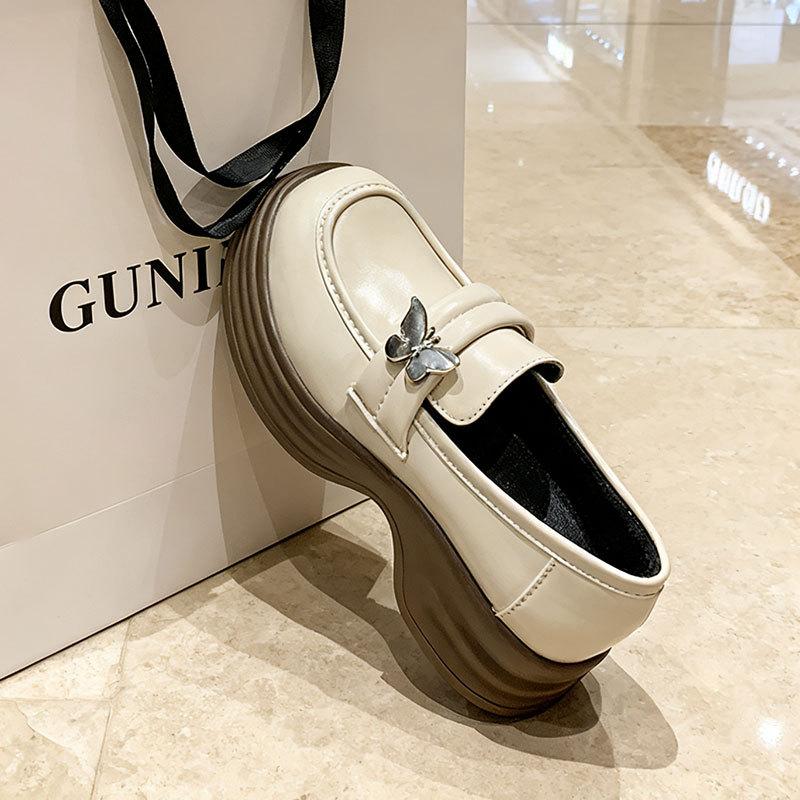 Platform loafers women's 2025 autumn new British style versatile and comfortable jk small leather shoes one pedal muffin single shoes