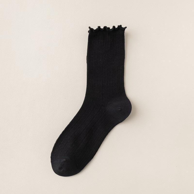 Women's Korean-Style Ruffle Mesh Maternity Socks - Breathable Cotton, Mid-Calf, Loose Cuff, Summer Socks