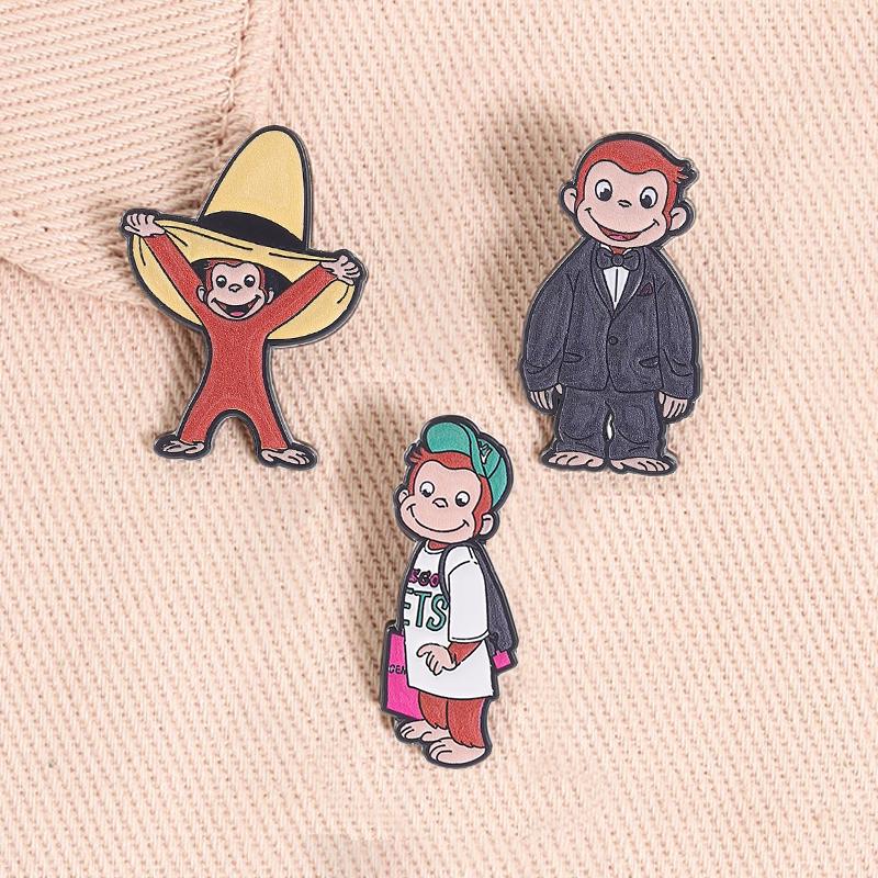 2-6pcs/set Cute Animal Enamel Pins Curious Monkey Golden Retriever Chubby Cat Crow Brooches Lapel Badge Jewelry Gifts For Friend
