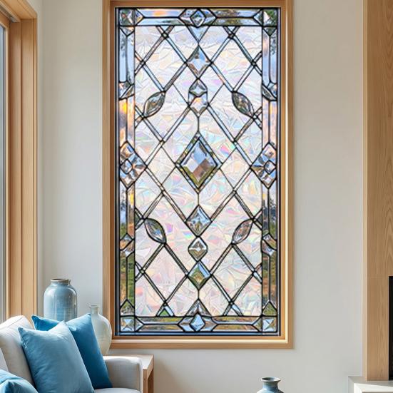 Gebrandschilderd Glasfolie Geometrische Patronen Raamstickers Decoratieve Regenboog Statische Glassticker