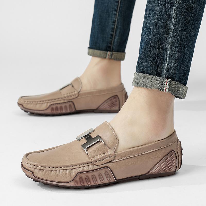 Men's shoes Doudou shoes Loafer driving leather shoes spring low-top foot cover cowhide surface metal decoration casual shoes single shoes