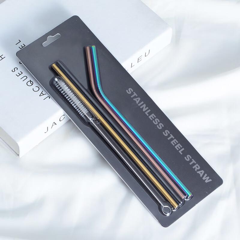 Stainless Steel Titanium Plated Drinking Straws Set