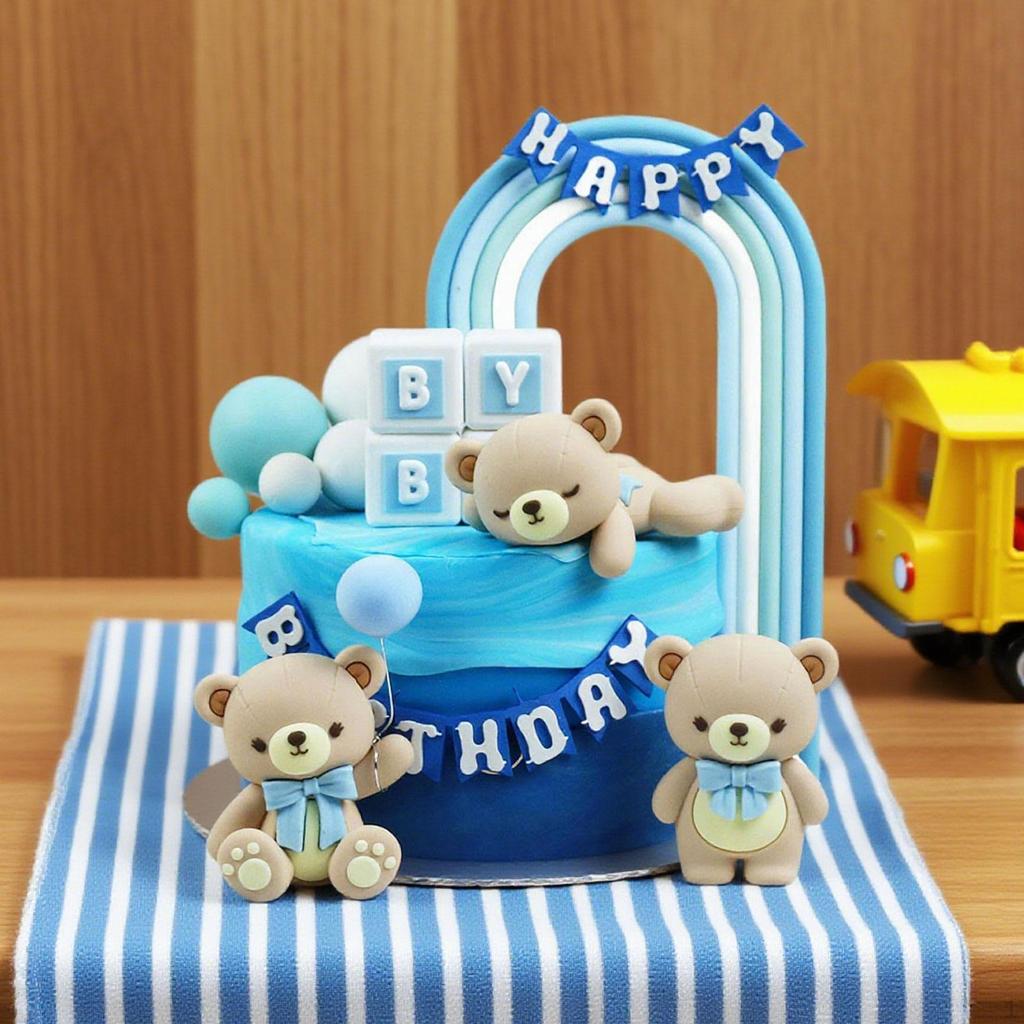 23 Stück Bär Kuchen Topper Figuren, Niedliche Cartoon Deko mit Kugeln Pastell Regenbogen für Jungen