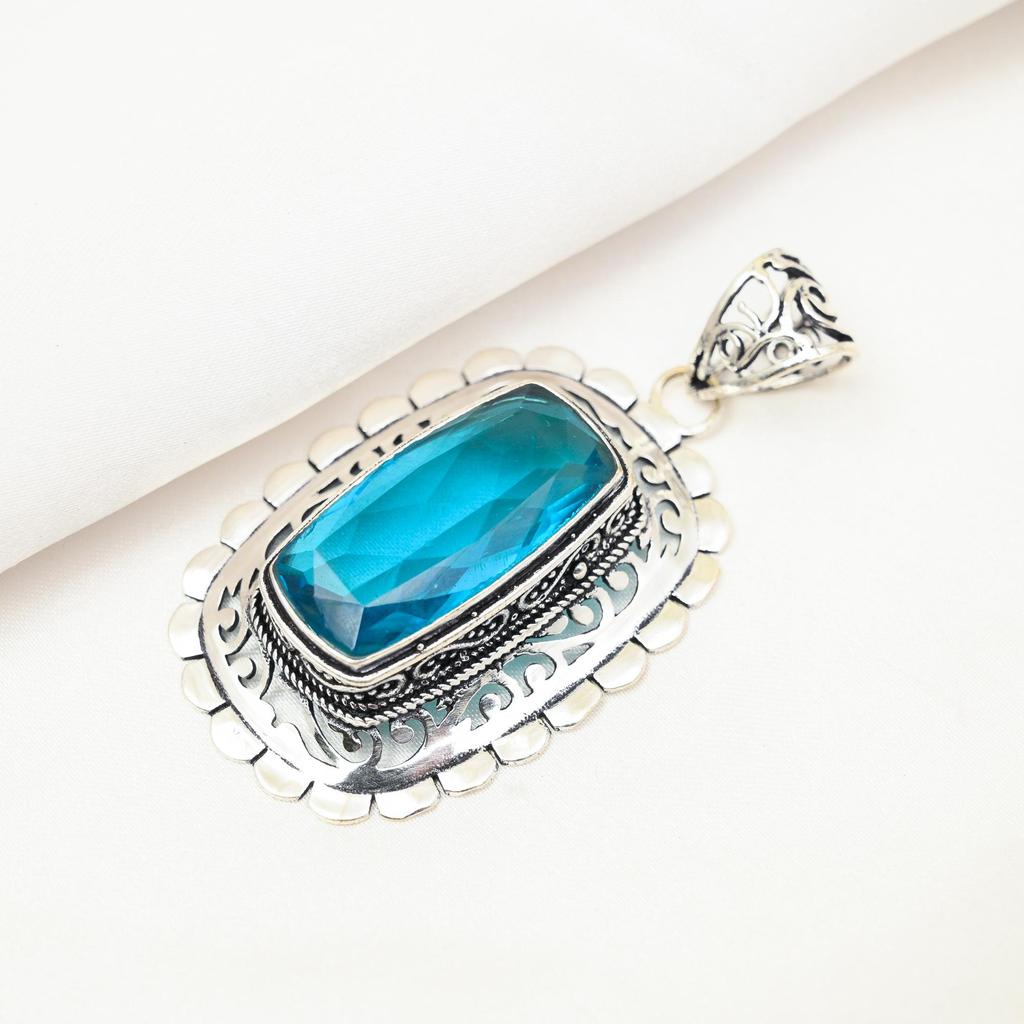 Blauer Topas Anhänger Edelstein Schmuck, 925 Sterling Silber Anhänger, handgefertigter Schmuck Geburtsstein Anhänger, Geschenk für Ihn