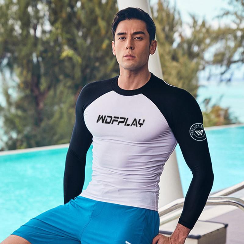 Mens UV Protection Rash Guard Long Sleeve Swim Top Snorkeling Surfing Diving Quick Dry Wetsuit Upper