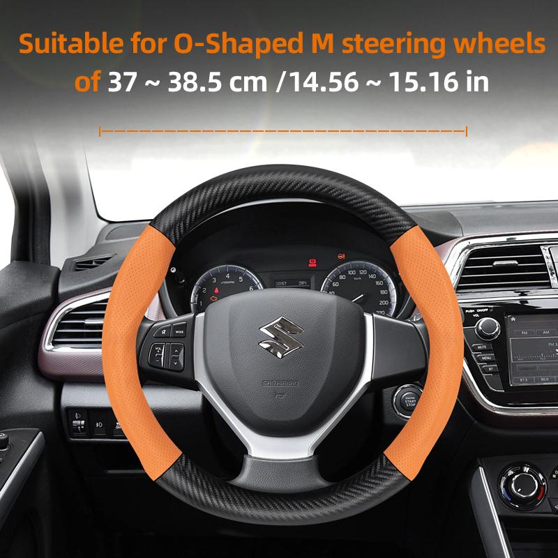 Suitable for SUZUKI Perforated Leather Matte Carbon Fiber Texture Steering Wheel Cover Wagon R Swift Ertiga Brezza Baleno Fronx