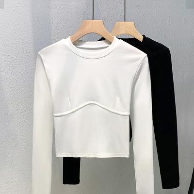 Black Long-sleeved T-shirt for Women Short Waist-hugging Tops, Small Slim Fit Inner Bottoming Shirt Autumn New Style
