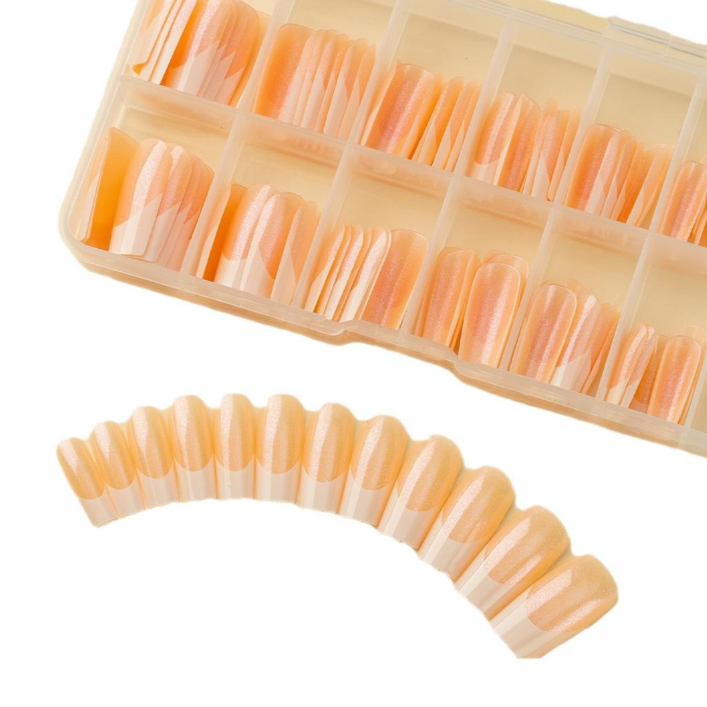 120 Pieces Gel Coffee Background White French Wearing Armor Long/Short Chameleon Laser Fake Nail Nail Nail Piece