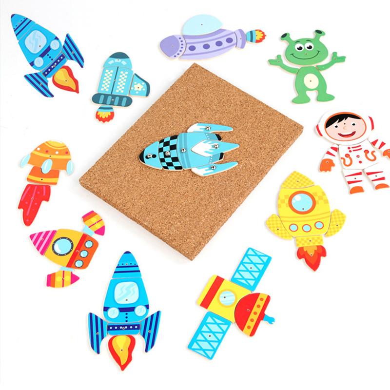 Wooden Knocking Puzzle Children Toys Cork Wooden Hammer Knocking Thumbtack Universe Traffic Animal Puzzle Educational Toys Set