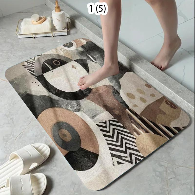 

Blue Gray Geometric Oval Rug Carpet Mat Non-Slip for Entryway Bathroom Kitchen Livingroom Minimalist Home Decor 40cm x 60cm