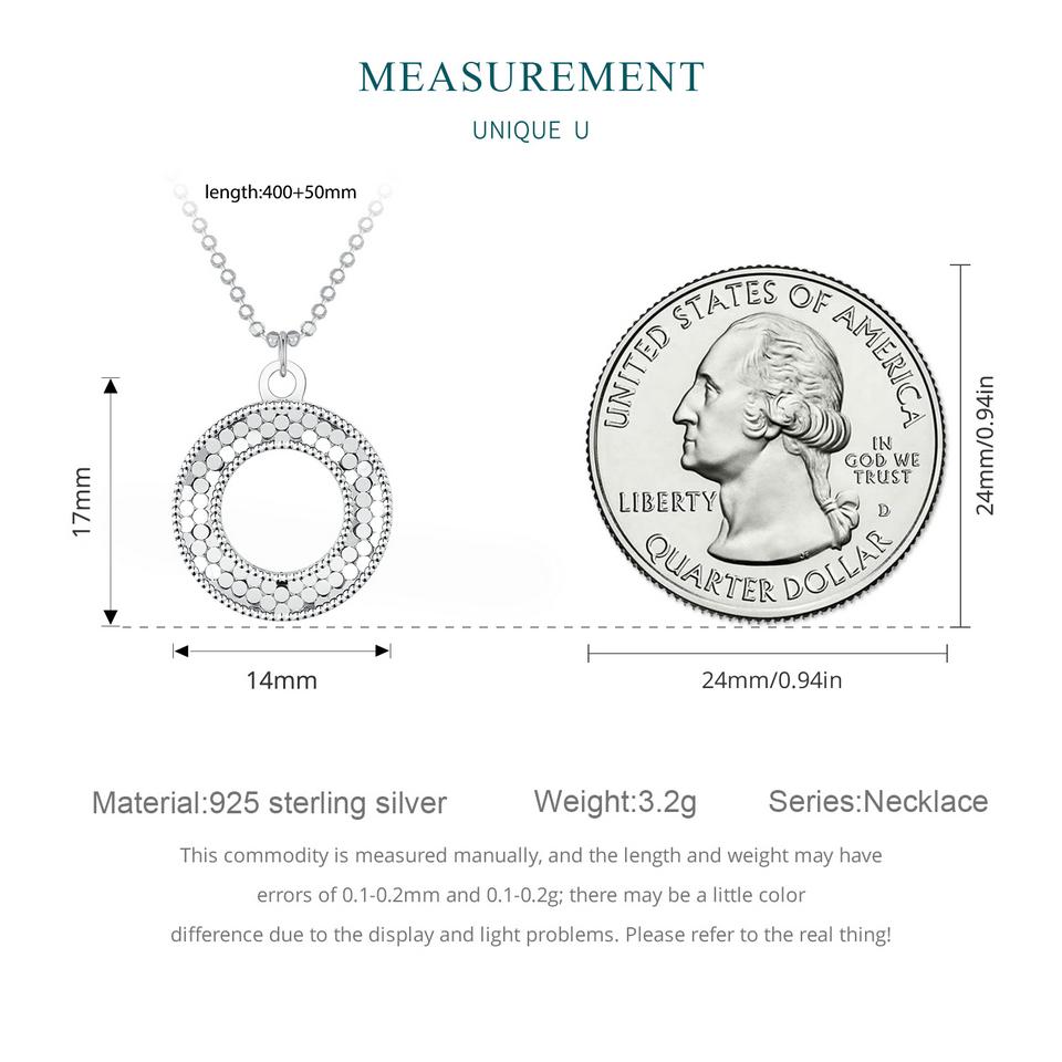 BAMOER 925 Sterling Silver Hollow Circle Pendant Necklace O-Shaped Beads Neck Chain for Women Valentine's Day Gift