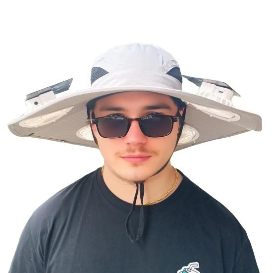 Fan Hat Wide-Brimmed Outdoor Hat with Dual-Power Fan Design Solar USB Charging Hiking Cycling Fishing Sun Hat