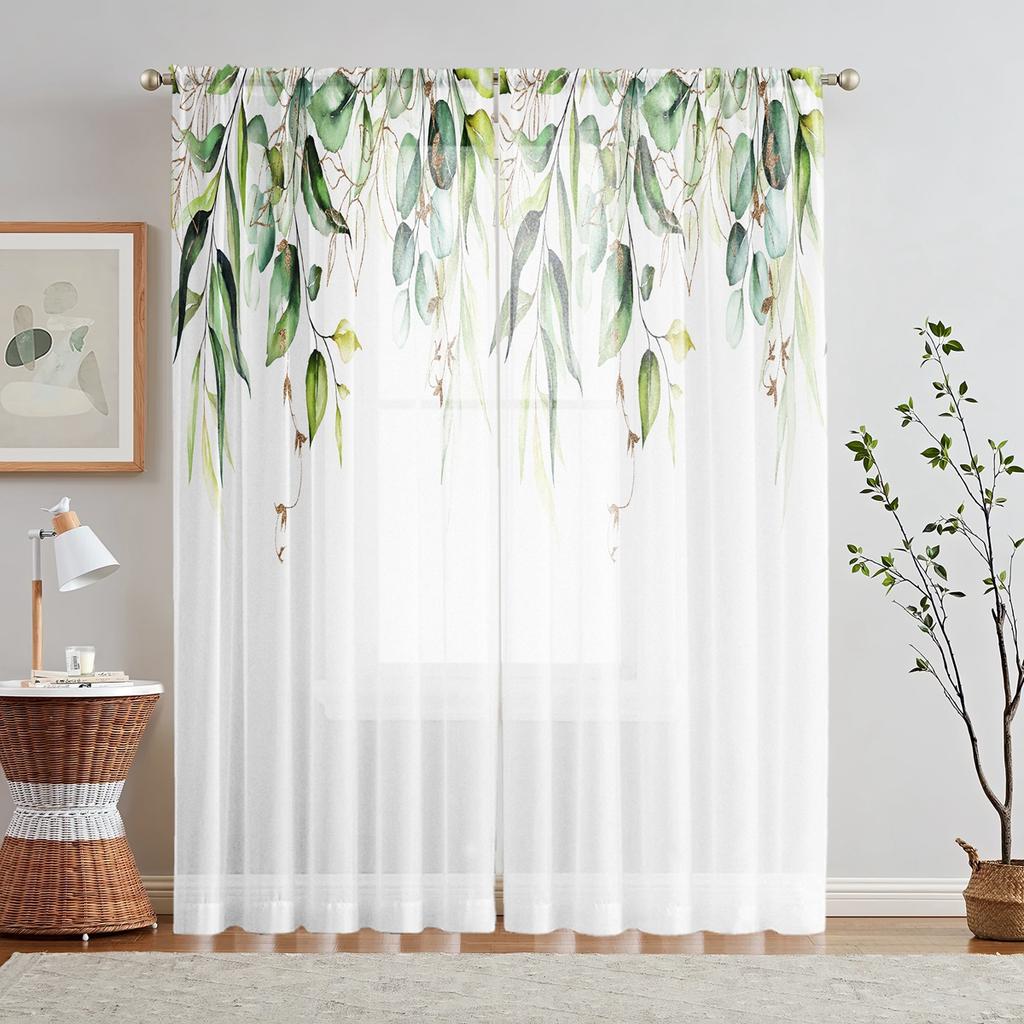2 Pieces HD Digital Green Large Leaf Print Curtains Home Decorating Style Decorating Living Room Bedroom Rodding Curtains Effect
