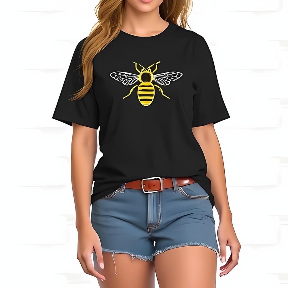 Stylish Black Cotton Short Sleeve TShirt with Vibrant Yellow Bee Unisex T-Shirt XXXXL