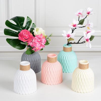 Vaso de plástico para flores nórdicas, vaso de cerâmica branca com imitação de água, vaso com ondulações, decoração de cesta para decoração de flores