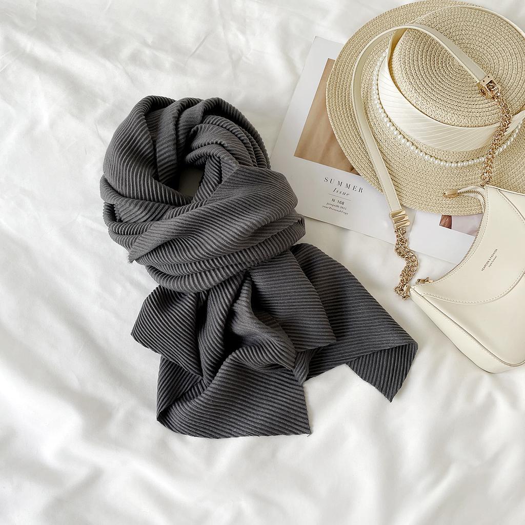 Wholesale Solid Color Scarf Winter Versatile Cashmere Scarf Fashion Pleated Warm Long Scarf Shawl Scarf Wholesale