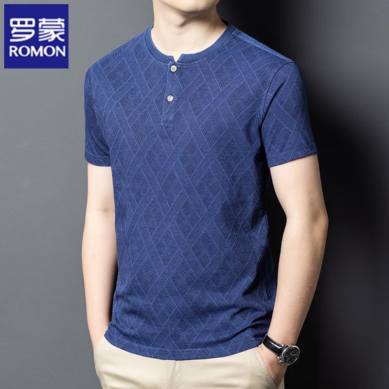 

ROMON Men s Henley Collar Short Sleeve T-Shirt 180