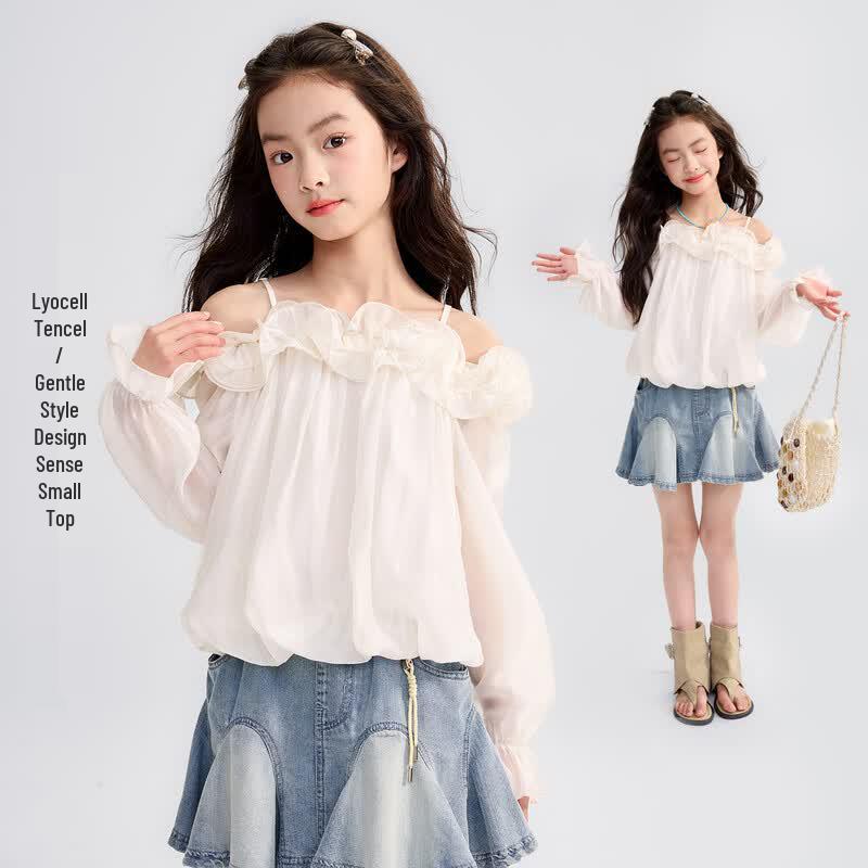 Girls Tencel Off-shoulder Strap Blouse 130