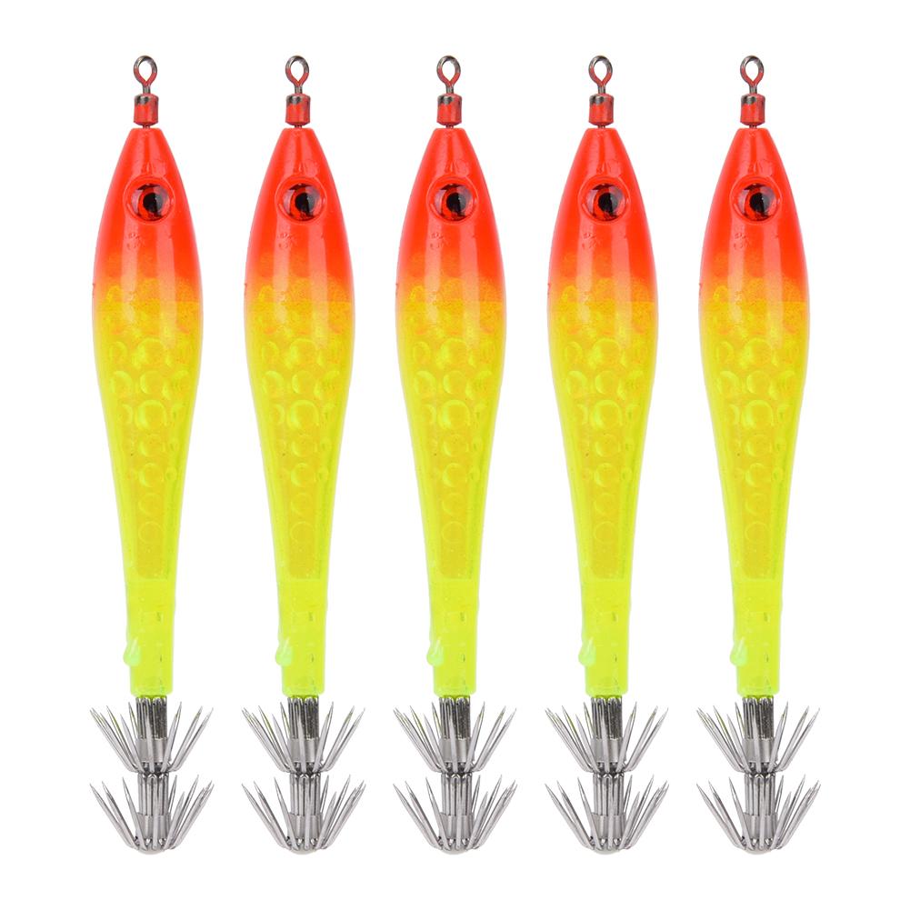 5Pcs Luminous Squid Jigs Hook Fishing Lures Baits Tackle for Sea Fresh Waterred Head Light Green