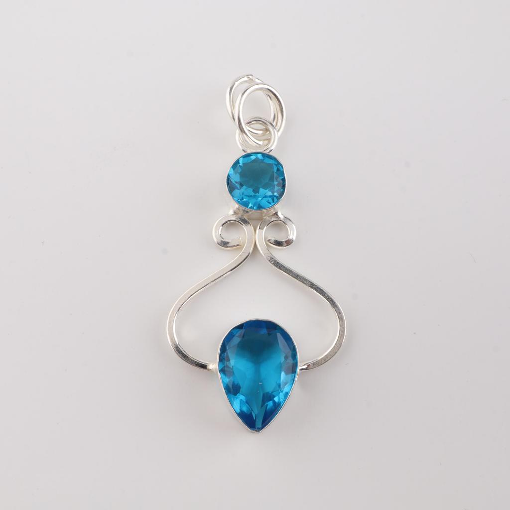 Schweizer Blautopas Edelstein 925 Sterling Silber Schmuck Statement Designer Anhänger 1,60" Für Geschenk PP-13-8
