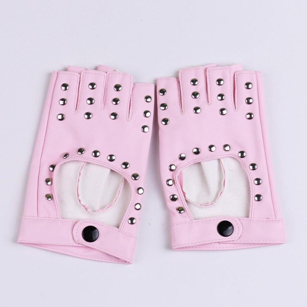 New PU Leather Half Finger Gloves Hip Hop Punk Fingerless Motorcycle Gloves Rivet Evening Prom Decor Women