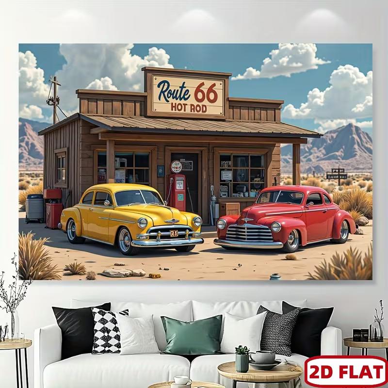 Sfondo Vintage Hot Rod Stampato 2D per Eventi a Tema Western