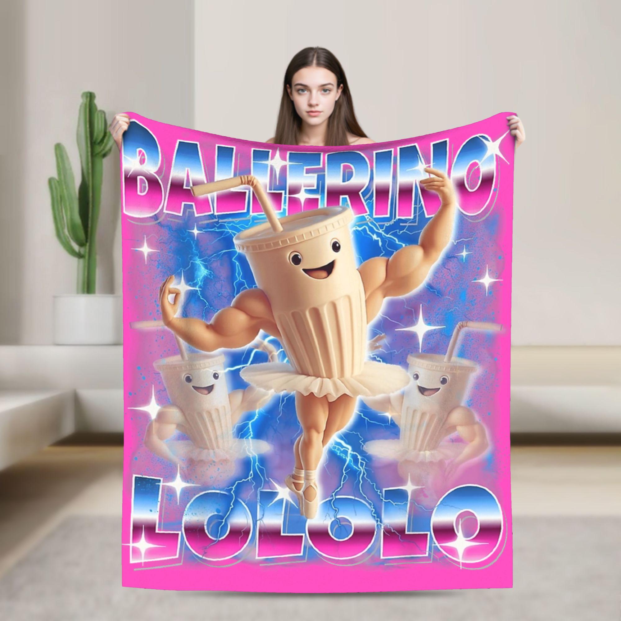 

Ballerino Lololo Italian Brainrot Knitted Blanket Flannel Warm Throw Blankets for Bed Bedroom Quilt 200x150cm 80x60in