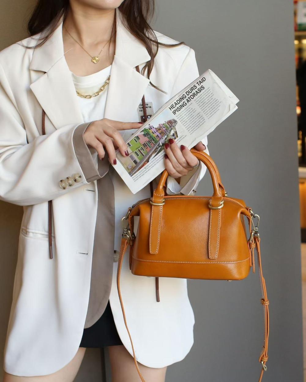 Мягкая Кожаная Сумка Бостон из Коровьей Кожи Простая Модная Тенденция Одноплечевая Сумка-Кроссбоди Ручная Сумка Женская