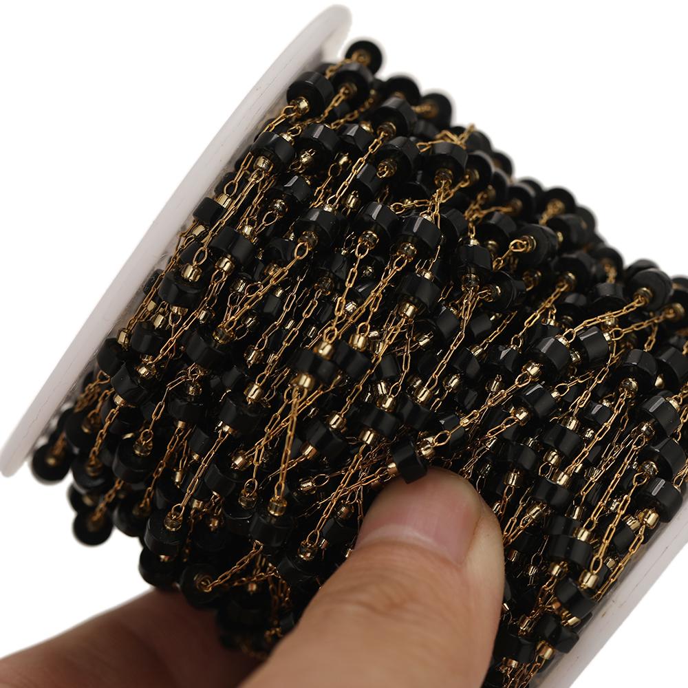 1 Meter Cylinder Natural Stone with Stainless Steel Chains for DIY Jewelry Making Necklace Findings Bracelet Components Supplies