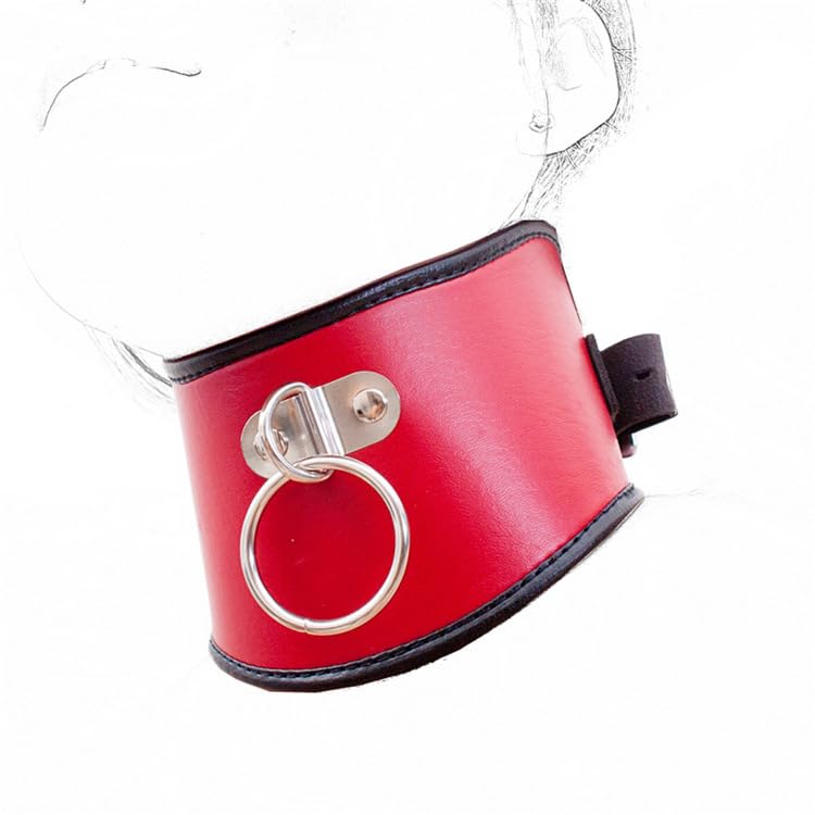 MFMYEE BDSM Bondage Leather Red Roleplay SM Sex Toy Women's Collar, - O-Ring, Collar,