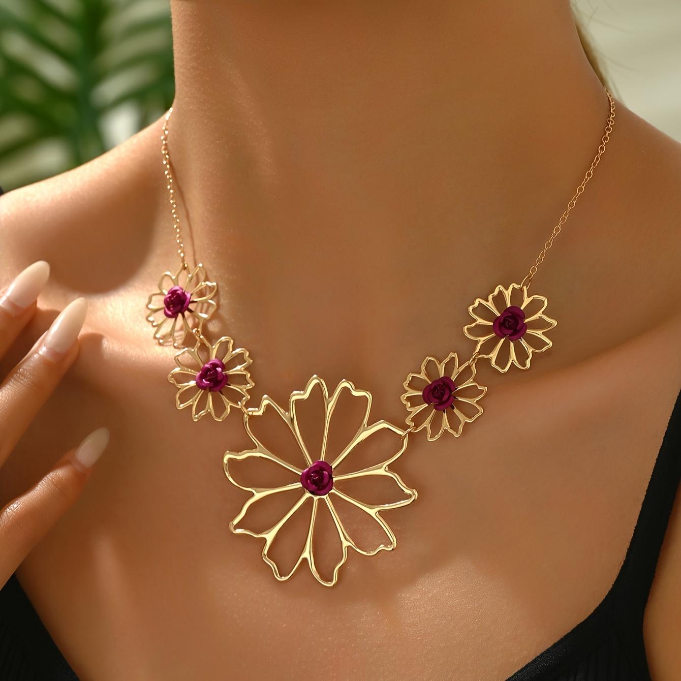 

1pc Vintage Hollow Out Floral Necklace, Elegant And Luxurious Style, Women s Fashion Jewelry золотисто-желтый