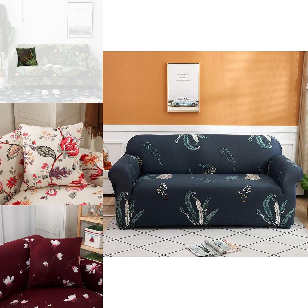 Wrinkle Resistant Floral Leaves Sofa Slipcover Great Elasticity Easy To Clean