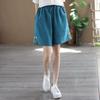 Women's High Waist Embroidered Shorts Breathable Literary Retro Cotton Linen Casual Pants