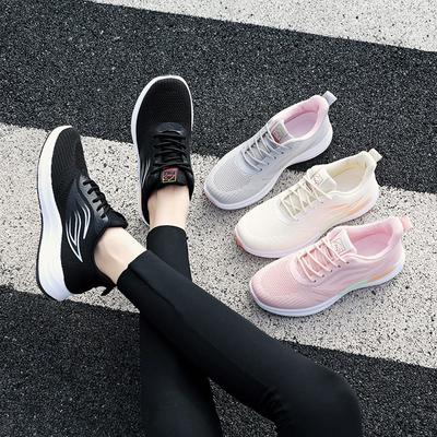 2025 New Sports Shoes Women's Light and Breathable Shoes Spring and Autumn Flying Woven Running Shoes Non-slip Soft-soled Women's White Shoes