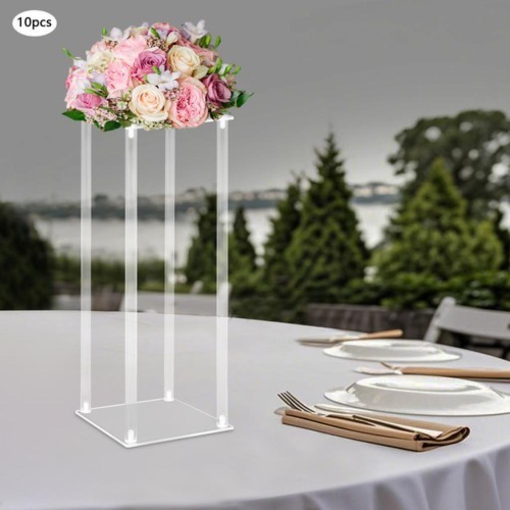 Clear Acrylic Flower Stand, Rectangular Plant Display Shelf for Home Decor Floral Arrangements & Wedding Centerpieces, Set of 10