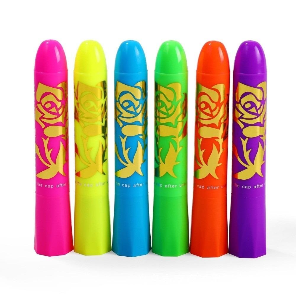 6 Stück/Set Neon UV Glow Gesichtsfarbe Malstift Waschbarer Wasserlöslicher Körperfarbe Stift Ungiftig Leuchtet im Schwarzlicht