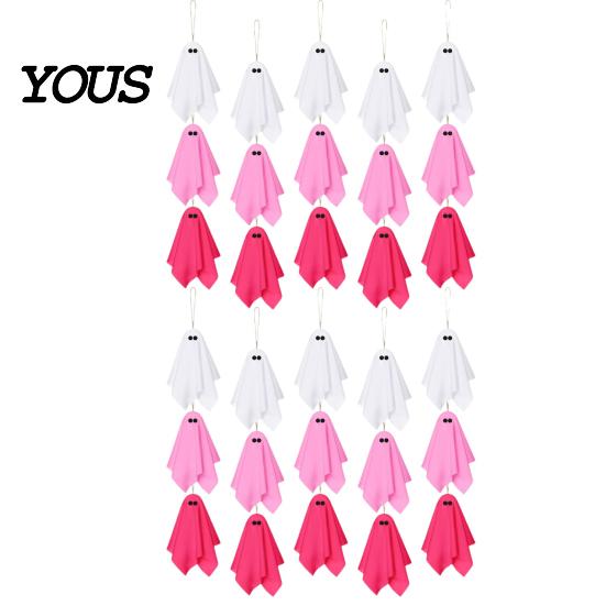 Halloween Party Background Decor Ghost Hanging Decor, Pastel Pink White Soft Girly Room Fabric Ornaments, Cute Spooky Home Three Color Garland
