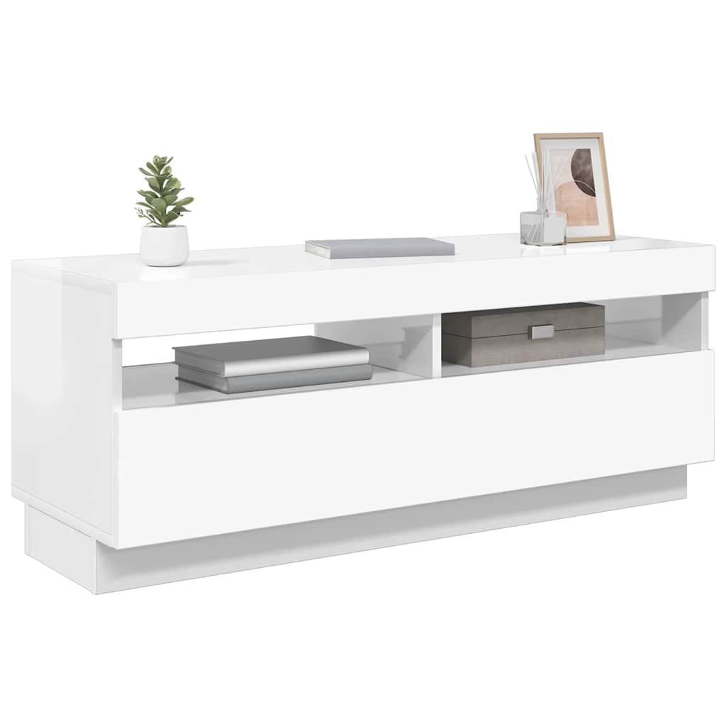 Vidaxl Szafka Tv Z Oświetleniem Led, Biel Z Połyskiem, 100X35X40 Cm