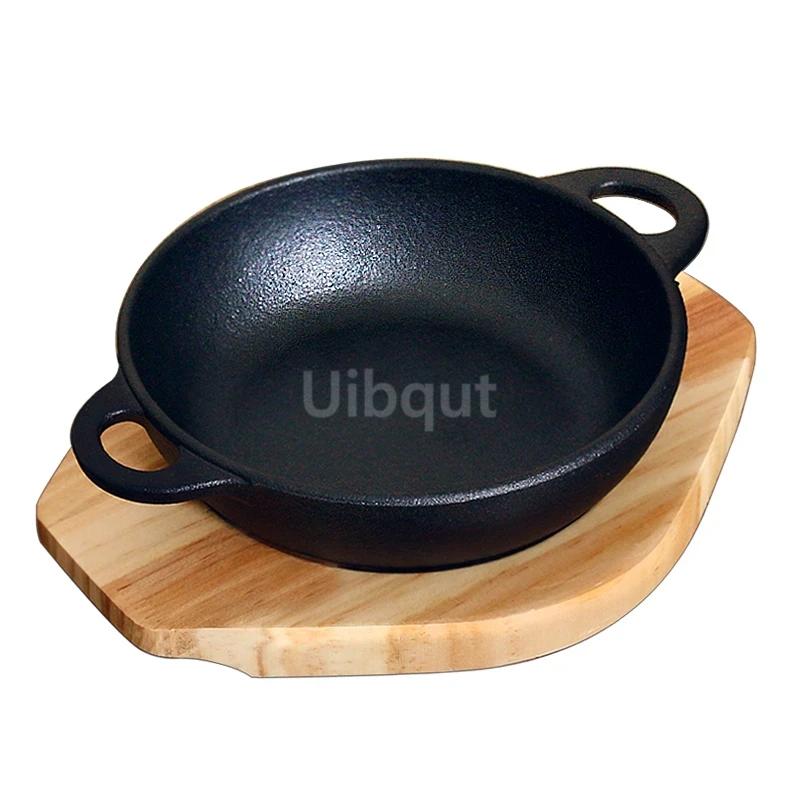 Korean Cast Iron Round Steak Plate Special Dishes Commercial Barbecue Pot Steak Pan Non Stick Plate Barbecue Tray Sizzling Plate