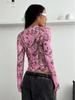 2025 Autumn European & American Style: Spicy Girl Sexy V-Neck Printed Long Sleeve Women's T-shirt