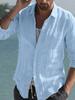 Men's Cross-Border Linen Spring and Summer Beach Long Sleeve Solid Color Casual Shirt Daily Shirt