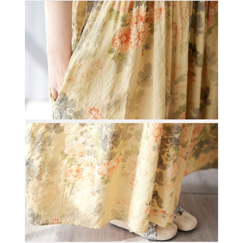DIMANAF 2025 Summer Plus Size Dress Basic Women Vintage Casual Loose O-Neck Long Floral Printing Dress Maxi