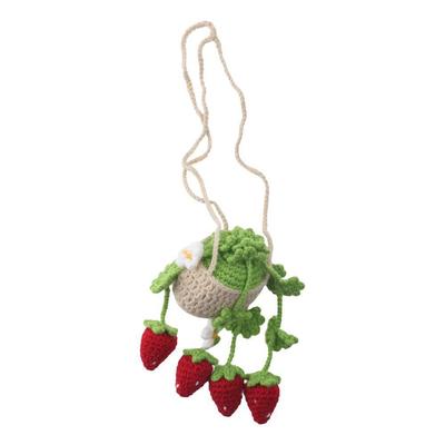 Car Hanging Ornament, Plant Strawberry Car Accessories, Cute Crochet Plant Rear View Mirror Pendant, Car Interior Accessories, Car Decoration Charms