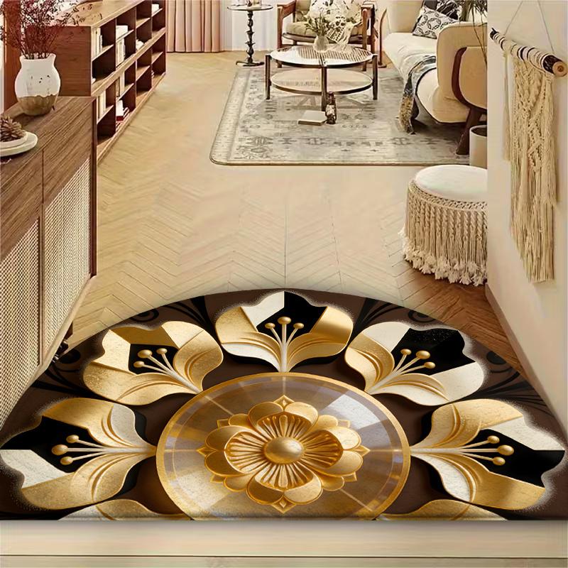 1Pcs Art Deco Golden Semi Circle Welcome Doormat Non-Slip for Outdoor Patio Porch Kitchen Bathroom Entryway Floor Mat