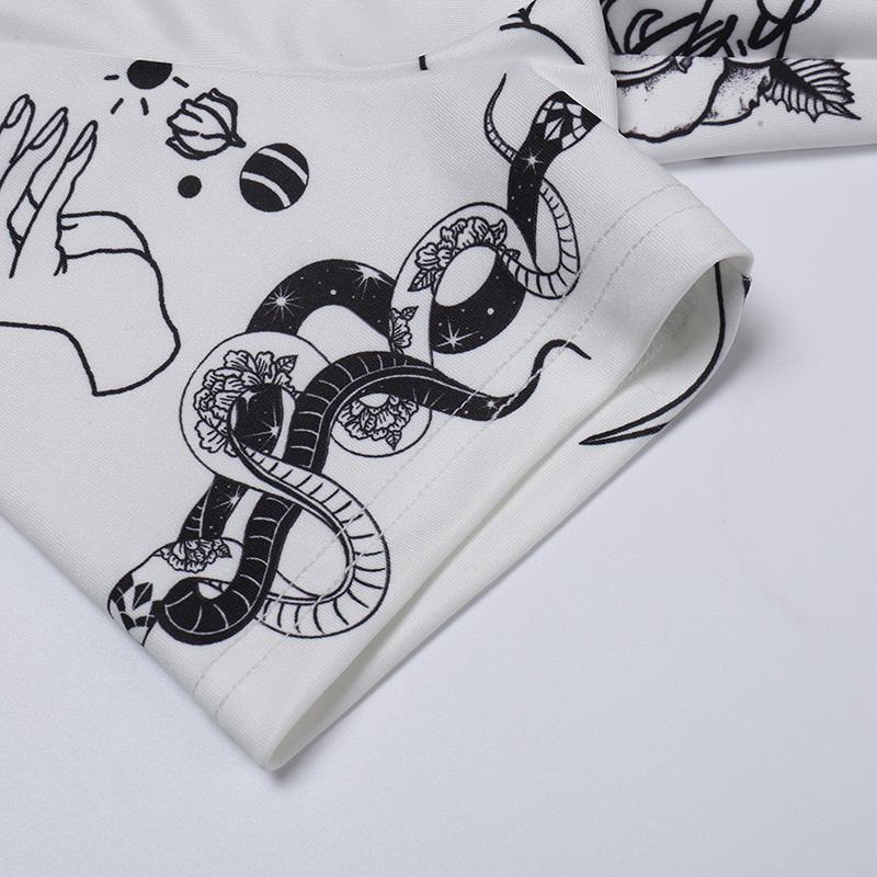 Gotické šaty s květinovým potiskem bílé s krátkým rukávem s vysokým pasem bodycon mini šaty